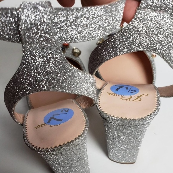 NEW! J CREW Harlow Silver Sparkle Embellished Heels Shoes 7.5. - Picture 6 of 8
